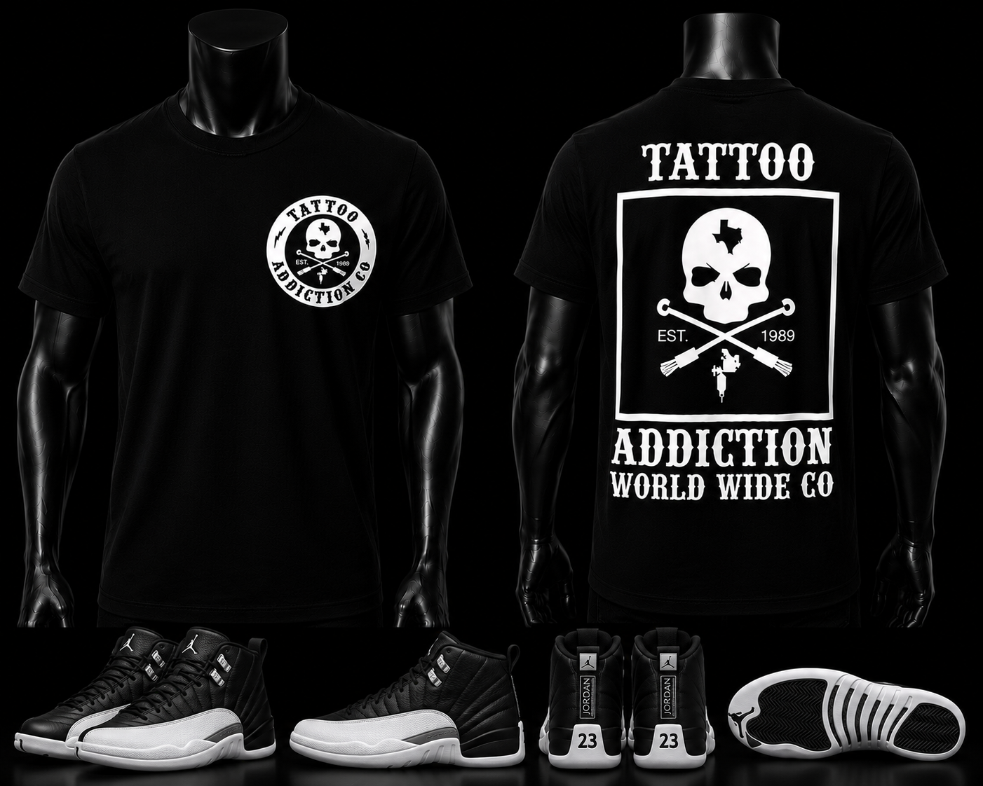 TAC Skull Tee Black/White front and back