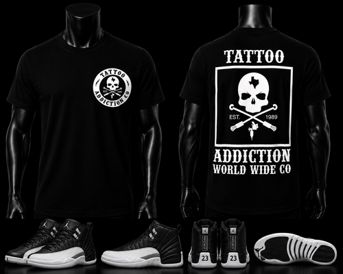 TAC Skull Tee Black/White front and back