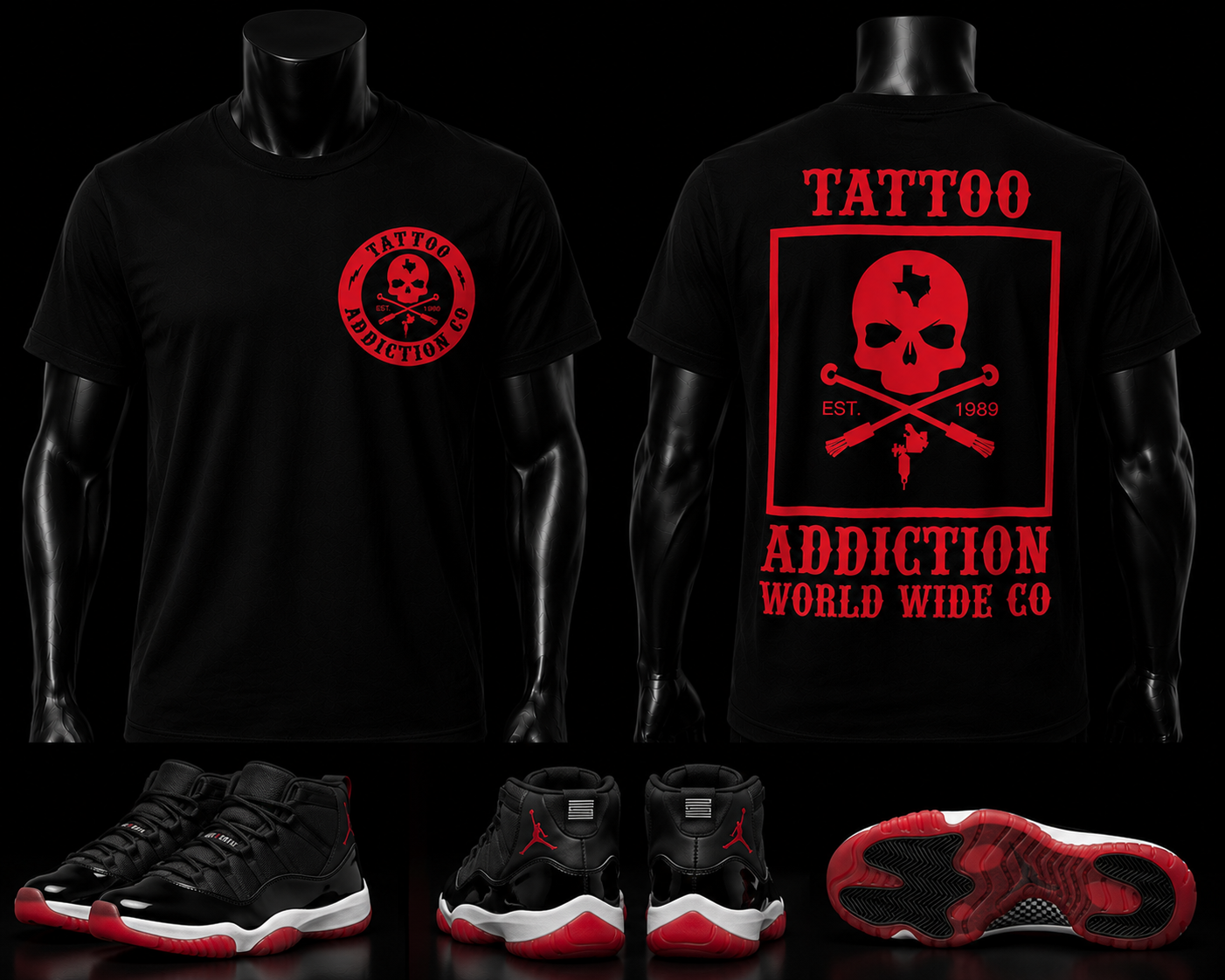 TAC Skull Tee Black/Blue front and back